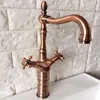 Kökskranar Antika Red Copper Brass Dual Cross Handtag Swivel Spout Badrum Bassäng Sänk Kran Mixer TAP MRG057