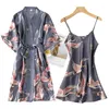 Sleep abbigliamento da donna 2 pezzi/set da donna set di abiti sexy seta di seta per la seta in pizzo slip abito da notte campeggio kimono abito abita