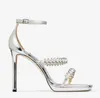 Top Design Bing Strass Sandals Shoes Ankle-Strap Crystal-embellished Satin Black Sliver White Lady Gladiator Sandalias Party Dress High HeelTop Design