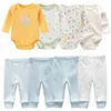 Rompers 6 8Pieces Cotton Bodysuits Pants Baby Girl Clothes Sets Born Long Sleeve Boy Autumn Winter Cartoon Print Bebes 230823