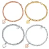 TIFF 100% 4mm Round Bead Love Heart-shaped Bracelet Female Thickened Sier Bottom Plating for Girlfriend Souvenir Gift Fashion Charm Jewelry