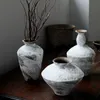 Çin Zen Seramik Vazo Oturma Odası Çay Odası Çalışma Çiçek Düzenlemesi Wabi-Sabi Rüzgar El Yapımı Vintage Kaba Pottery B B Ornamen HKD230823