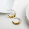 Stud Earrings Elegant Korean Simulated Pearles Circle Hoops For Woman Gold White Double-color Earring Trend Jewelry Gifts