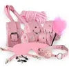 Plush Fun Bundle 10 Piece of Leather Handcuffs Breast Clip Neck Cover Mouth Stopper Whip Alternative Passionate Adult Sexual