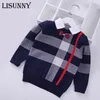 Pullover Shirt collar Boys Sweaters Baby stripe Plaid Pullover Knit Kids Clothes Autumn Winter Children Sweaters Boy Clothing 230822