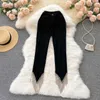 Calça feminina 2023 Moda Mulher Black Pant Diamond Tassel Tassel Allien Lengthethets Retro Troushers Retro Irregular