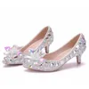 513 Crystal Queen Thick Dress Women Pumps 5Cm Sier Lady Bride Wedding Shoes Evening Party Low Heels 230822 455