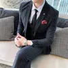 Brand Men 3 -delige pak panting Vest 2021 Business Slim Suits Sets Wedding Jurk Heren Plaid Formele slijtage Heren Blazers179c
