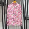Blouzen voor dames geplooid shirt vrouwen bloemenprint Turn-down kraag roze top lange mouw vrouwelijke zoete blouse 2023