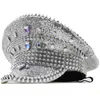 Wzienna czapka ślubna Silver Paillette Diamond Photography Peaked Cap Party Carnival Flat-Top Wojskowy czapkę czapkę