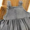 Set di abbigliamento Set di ragazze Menoaea 2023 Autumn Polo Shirt Skirt Cintine Denim Mesh Splice vestito a due pezzi 230823 per bambini
