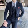 Brand Men 3 -delige pak panting Vest 2021 Business Slim Suits Sets Wedding Jurk Heren Plaid Formele slijtage Heren Blazers179c
