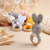 歯のおもちゃToys Tyryhu Baby Small Rabbit Wood Rattle Woode Teether Mobile Pram Brib Ring DIYかぎ針編みSOOHER BRACELET BPA FREE 230822