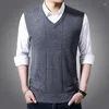 Herenvesten 2023 herfstvest gebreide trui Koreaanse mode wol midlife jacquard business casual v-neck tanktops