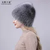 Beanie/Skull Caps Dames Natural Fur Real Fur Beanie Hat Russia Winter Dikke en warme mode gebreide zilveren bont dames hoed 230822