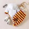 Rompers Children s Long sleeved Hoodie Suit Top Striped Pants Crawling Cotton Clothes Printing Baby Boys and Girls 230823