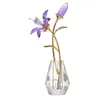 Oggetti decorativi Figurine Figurina fiore di giglio cristallino con vaso di vetro Purple Flowers fortunato a mano bouquet di nozze collezionabili per decorazioni per feste a casa 230822