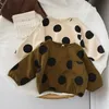 Children Furry Hoodie Baby Polka Dot Thick Crew Neck Jumper Polka Dot Top