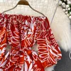 Платья для вечеринок летнее богемное платье A-Line Midi для женщин срезаться в рукаве туника с высокой кружевной талией 112596