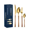 Kleine Taillenform 16 Stück Holz Getreide Quadrat Griff Geschirr Set Gold Silber Geschirr Messer Dessert Gabel Löffel Besteck Set HKD230812