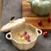 Dishes Plates Pumpkin Cup Home Soup Bowl Shuffley Steamed Egg Ceramic with Lid Binaural Dessert Salad Cake Tableware 230822