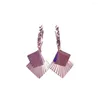 Boucles d'oreilles pendantes pour femmes russes, en or violet 585, pièce carrée brillante, Clip d'oreille, mode élégante, couleur 18 carats