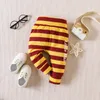 Rompers Children s Long sleeved Hoodie Suit Top Striped Pants Crawling Cotton Clothes Printing Baby Boys and Girls 230823