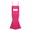 Casual Dresses 2023 Fashion Pink Color Women STEVELESS SEXY REP Midjan Hålig ut Bodycon Long Dress Bandage Birthday Party Outfit
