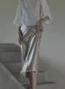 Faldas Faldas elegantes para mujer Moda coreana Falda alineada de seda satinada Oficina Negro Champán Faldas largas de verano Moda para mujer 230823