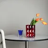 Casa rossa geometria di lusso idroponica vetro trasparente piccolo vaso soggiorno casa decorazione morbida ornamenti di fiori hkd230823
