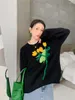 Chandails pour femmes Korobov Vintage O-Cou Automne Tops tricotés Fleurs 3D Pull en vrac Pull de tempérament sauvage Mode Sueters de Mujer