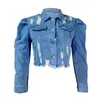 Мужские толстовок толстовок Y2K Женская джинсовая куртка повседневная длинная пуховичная пуговица с укороченными джинсовыми пальто для осень 230822