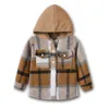 Down Coat Boys Girls Clothes Children Korean Tees Baby Hooded Button Down Jacka barn Plaid Cotton Tops Spring Autumn Pocket Shirts J230823