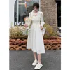 Casual Dresses Vintage Two Piece Set Sexy Women's Fashion Solid Color Pelted Axless Chic Button Hollow Simple Female Dress