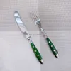 2pcs Green Griff Western Geschirr drei Nägel Messergabel Löffel Holzhandmesser Löffel und Gabeln Restaurant HKD230812