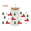 Vensterstickers kerst 3D uV dtf libbey cup wrap ijzer op overdracht voor glas 16oz d1356