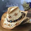 Sombreros de ala ancha Sombreros de cubo Moda enrollado Jazz Vaquero Sombrero de paja Primavera y verano Hombres Mujeres Correa de gema Playa Gorra para el sol Sombra al aire libre Hollow Knight 230822