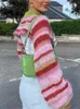 Kobiety swetry dla kobiet w paski Rzuty wzruszone ramionami sweter z długimi rękawem luźne golowanie pullover uprawek żeńska jesienna zimowa dzianina streetwear 230823
