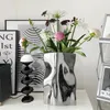 Vases Lumière Luxe Advanced Sensing Argent Plaqué Vase En Céramique Gonflant Salon Table Nouilles Décoration De La Maison Fleur Créative