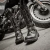 Stivali stivali da moto in pelle da uomo militari cintura gotica scarpe punk outdoor tattiche 230823