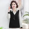 Blouses voor vrouwen van middelbare leeftijd lange mouw losse casual t-shirt moeder bodem breien shirt veer en herfst top