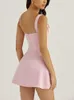 Casual Dresses Women's Pink A-Line Mini Dress Sexig Halter Summer Stretch Satin Elegant Birthday Party Square Neck Princess