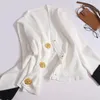 Kvinnors stickor Autumn Clashing Cardigan Kvinnor V-ringning Guld Floral Button långärmad tröja Kvinnlig modeficka stickad