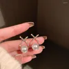 Pendientes de tuerca estilo coreano temperamento Simple Cruz de perlas de cristal para mujeres diseño niñas accesorios de joyería de fiesta
