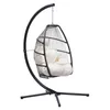 Camp Furniture Patio Wicker Folding Hanging Chair Rattan Swing Hammock Egg With C Type Bracket Cushion And Pillow For Indoor Outdoor