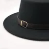 Brede rand hoeden emmer retro winter herfst vrouwen mannen top hoed imitatie wollen vilt fedora riem gesp gespierde damesschatje hoed plat rand 230822