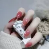 False Nails 24PC Pink Vitality Girl Floral Fake Long Pointed Head Sweet Style Wearable Press On Nail Finished Piece