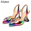 432 Color Eilyken Rainbow Pumps Dress Sandals Women Pointed Toe Sun Style High Heels Weeding Spike Heel Slingback Shoes 2 19