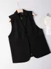 Gilets pour femmes Femmes Mode Boutons avant Recadrée Gilet Vintage Col V Noir Sans manches Blazer Veste Femme Vêtements de dessus Chic Gilet Tops