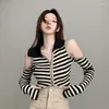 Tricots pour femmes Gidyq Femme Patchwork Cardigan Sweater Stripes mode Slim à manches longues tricots Casual Femme Sexy Cropped Zipper Veste